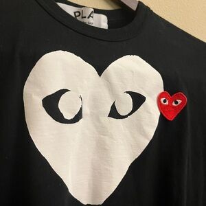 RARE Comme Des Garçons PLAY Double Heart Logo Tee Black / Red / White
